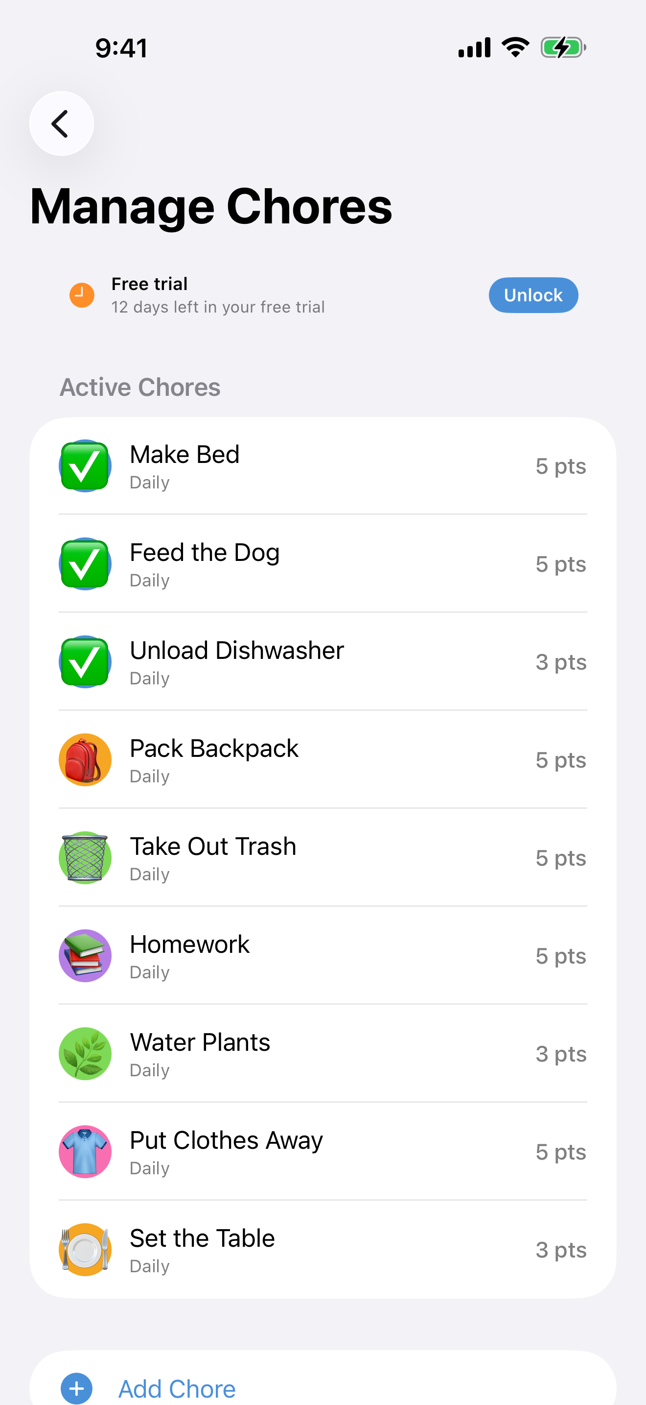 ChoreBox manage chores on iPhone