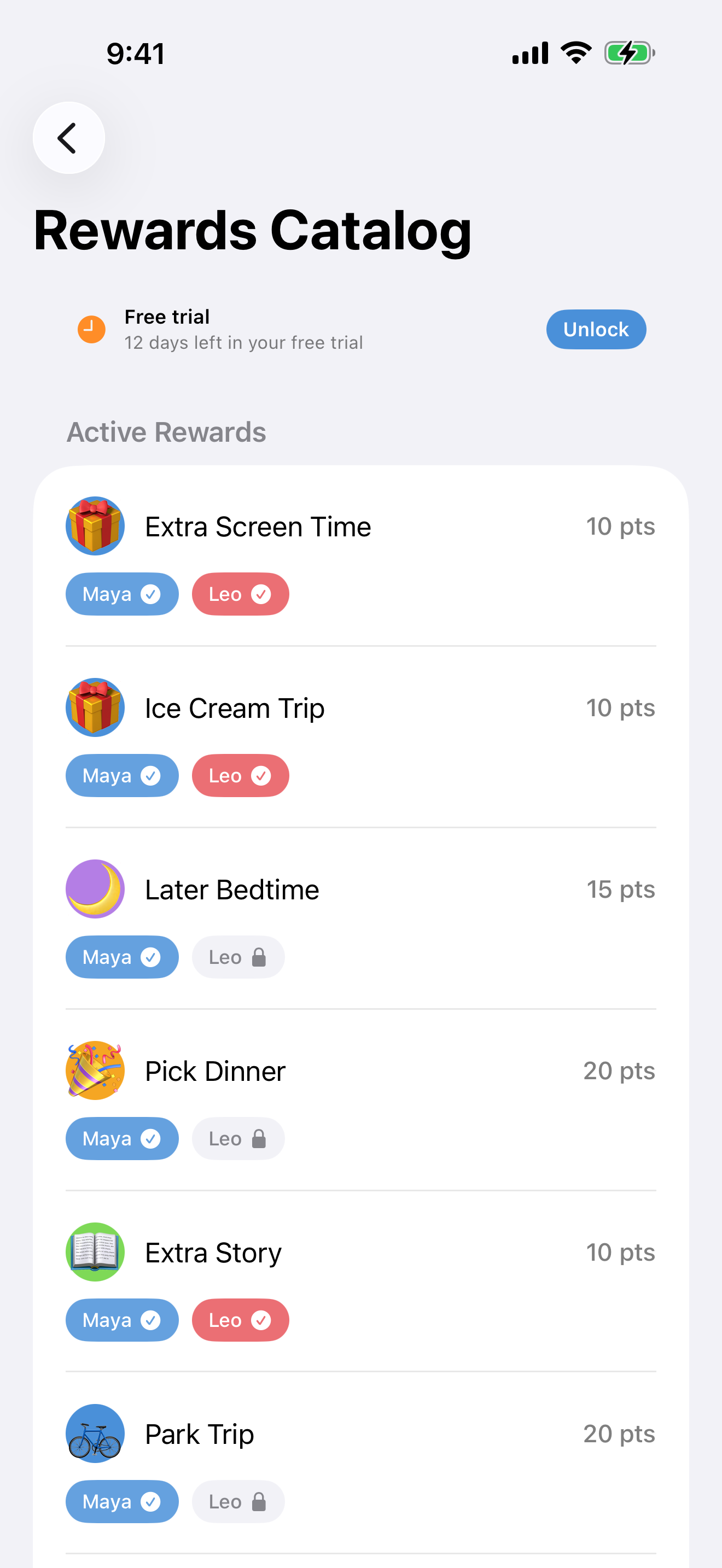ChoreBox rewards catalog on iPhone